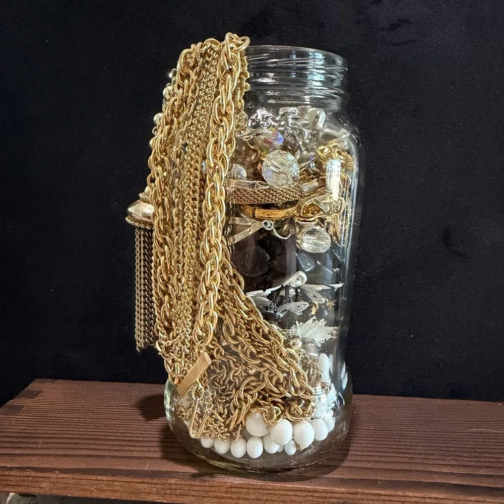 Vintage Jewelry Mystery Jar With Tassel Necklace - Picture 3 of 9